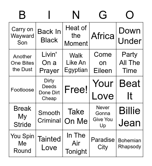 80s Bingo Card