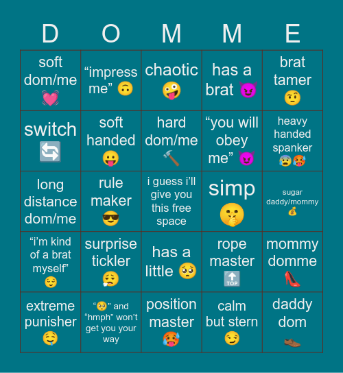 Dom/me Bingo Card