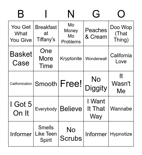 90s Bingo Card