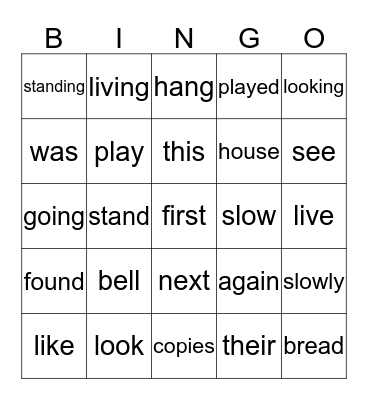 Single Word Bingo Card