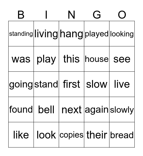 Single Word Bingo Card