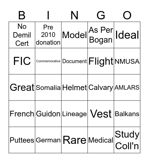 Collections Committee Bingo Card