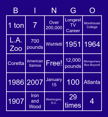 MLK Jr/NYE/Betty White Bingo Card