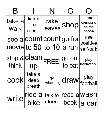 Coping skills Bingo Card