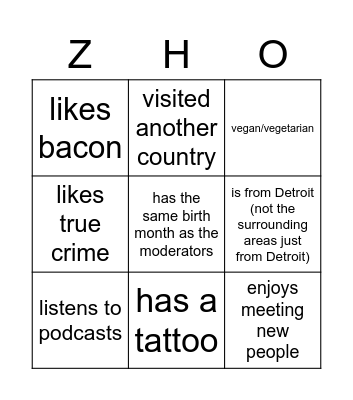 Get to Know you Bingo Card