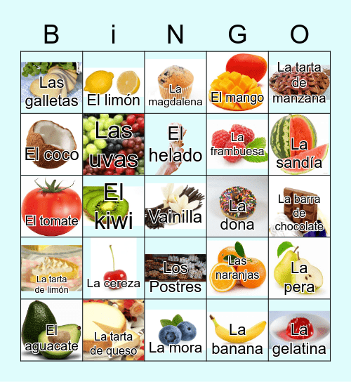 Los postres y las frutas Bingo Card