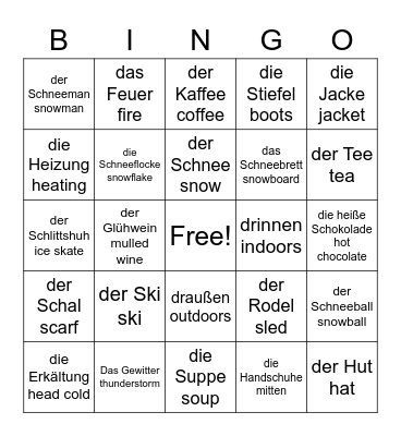 Der Winter Wortschatz Bingo Card