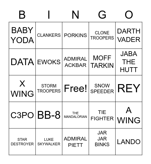 Star Wars Bingo Card