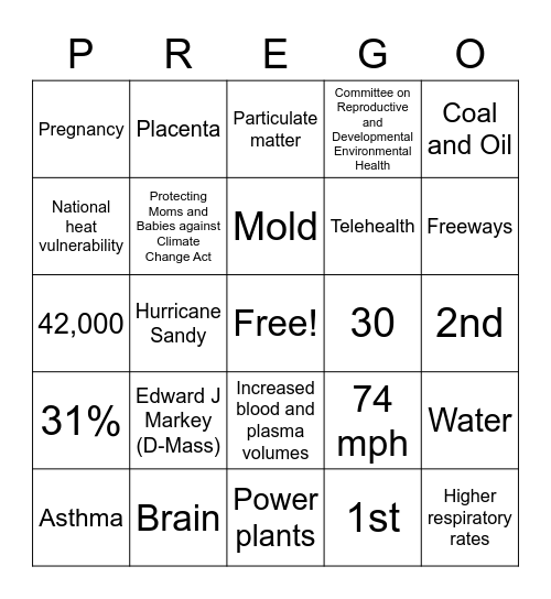 Climate and Pregnancy Bingo Card