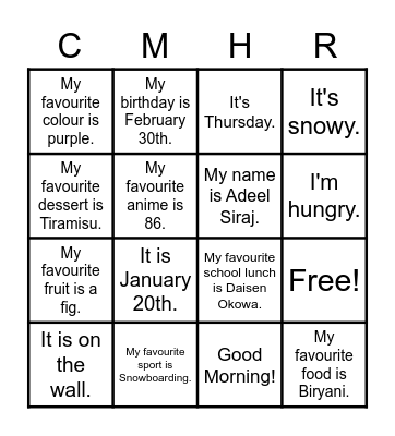 PLEASE COME HERE Bingo Card
