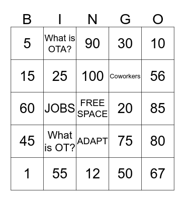 What is Occupational Therapy Bingo Card