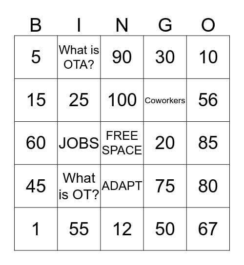 What is Occupational Therapy Bingo Card