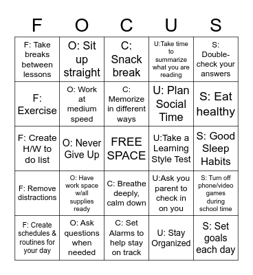 FOCUS BINGO Card