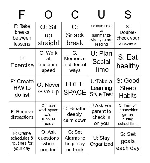 FOCUS BINGO Card