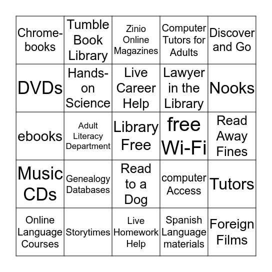 Find at the Library Bingo Card