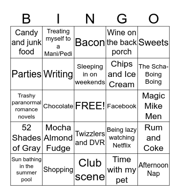 Bio Bingo Guilty Pleasures Bingo Card