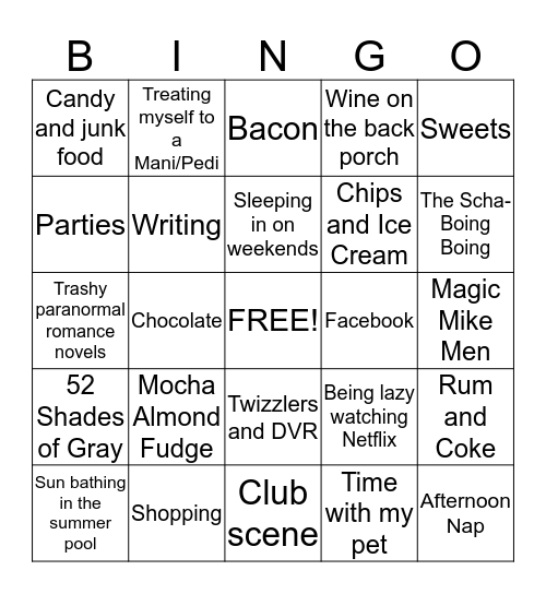 Bio Bingo Guilty Pleasures Bingo Card
