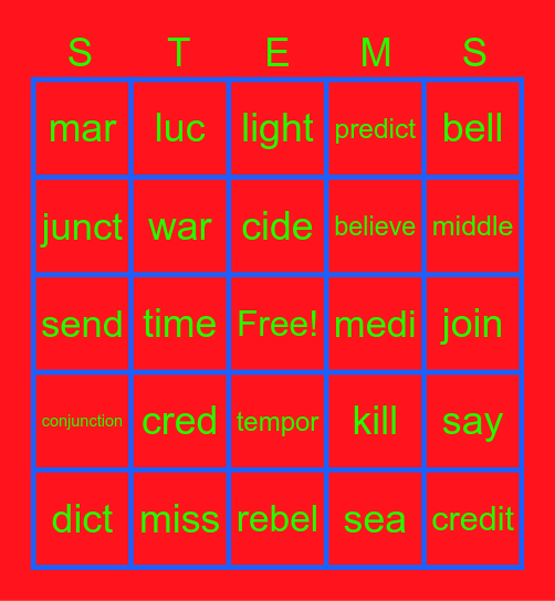CE lesson 8 stems Bingo Card