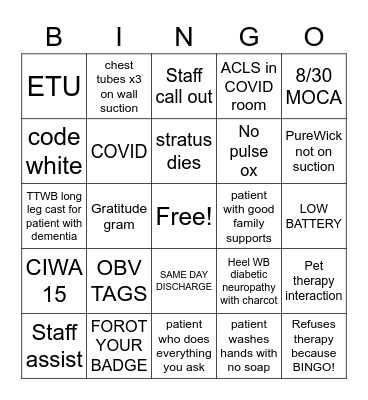 REHAB BINGO Card