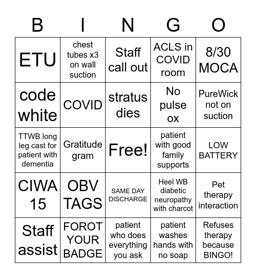 REHAB BINGO Card