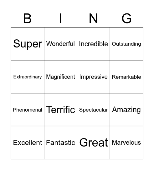 Positive Word Bingo Card