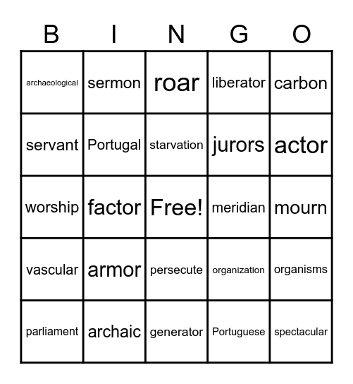 National Reading Vocabulary - Week 14 Bingo Card