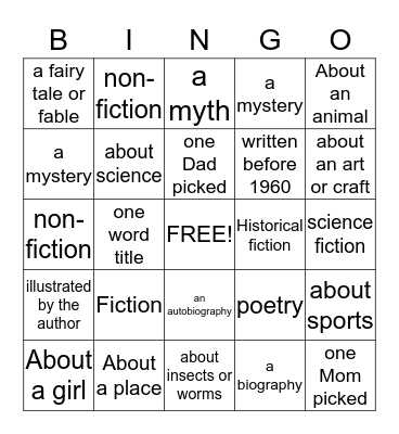 Read a book that is: Bingo Card