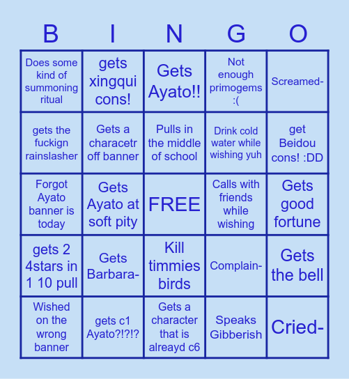 Ayato bingo Card