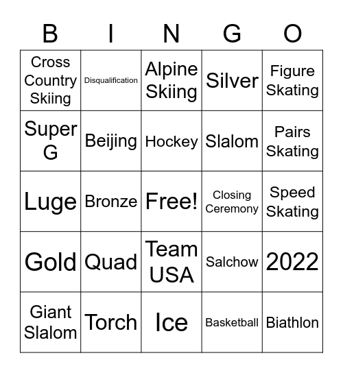 Olympics 2022 Bingo Card