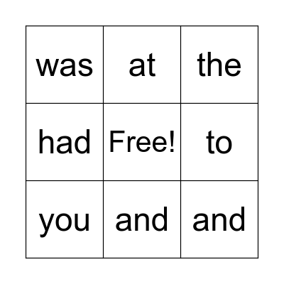 Sight Words Bingo Card