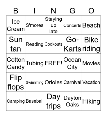 Summer Bingo Card