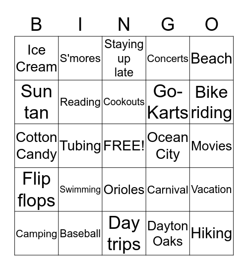 Summer Bingo Card