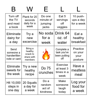 February Wellness "BINGO" Bingo Card