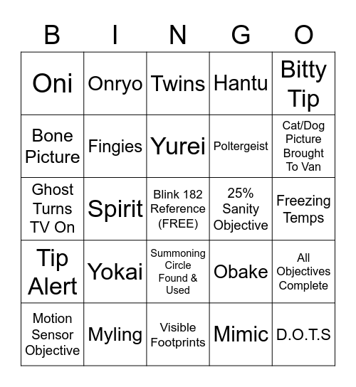 TheRealGuyJudge Phasmophobia Bingo Card