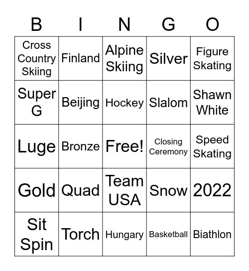 Olympics 2022 Bingo Card