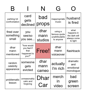 Dhar Mann Bingo Card