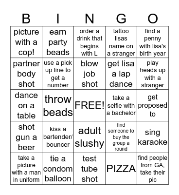 Lisa's Bachelorette BINGO Card