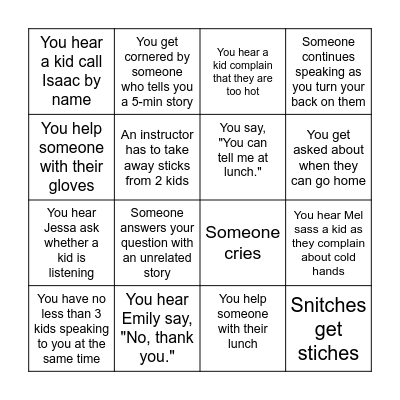 Forest School Bingo Card