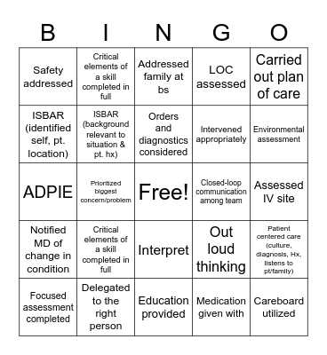 Observer Bingo Card