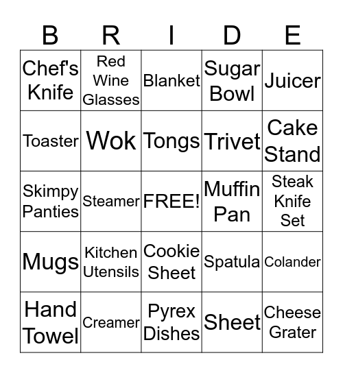 Bridal  Bingo Card