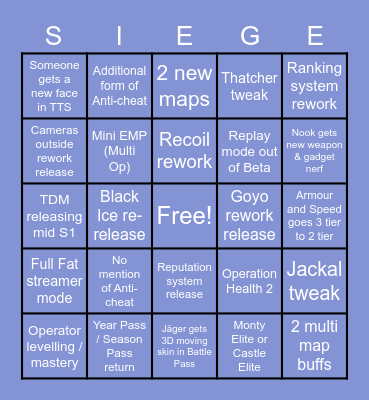 Siege Y7 + S1 reveal Bingo Card