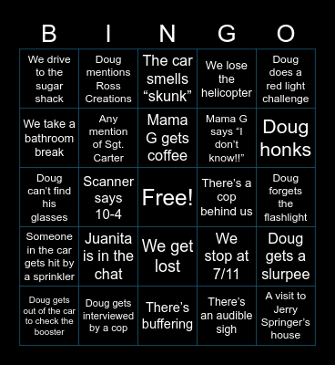 Doug Live Car Bingo! Bingo Card