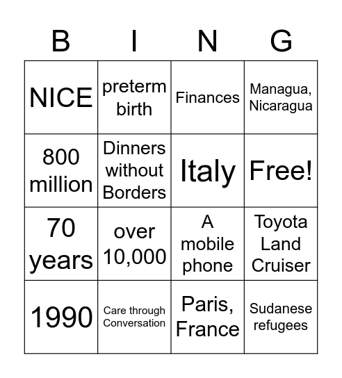 Friends of MSF Bingo! Bingo Card