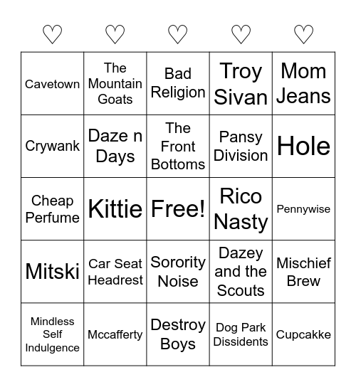 Jason's Music Bingo Card