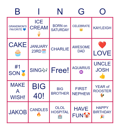 HAPPY BIRTHDAY, JOSH! Bingo Card