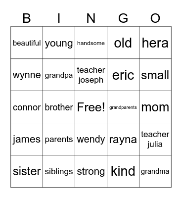 Family Bingo Card