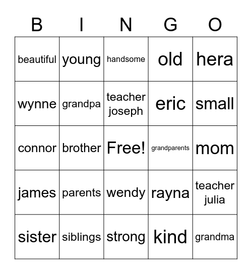 Family Bingo Card