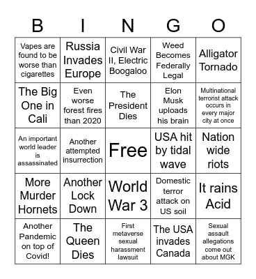 2022 Bingo Card