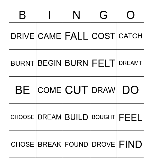 IRREGULAR VERBS Bingo Card
