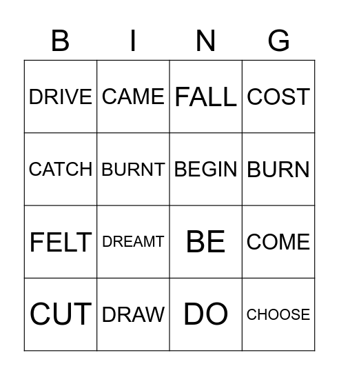 IRREGULAR VERBS Bingo Card